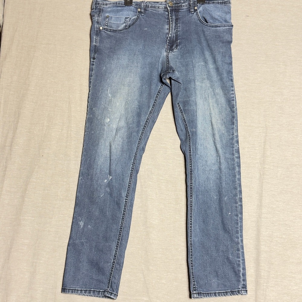 Mens Blue Wash Distressed Denim Jeans Slim Fit Size 38x30
